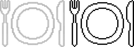 pixel art cutlery icon set vector