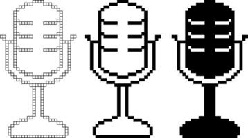 black white pixel art podcast icon set vector