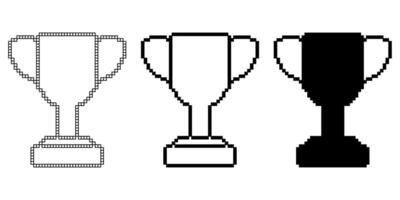 pixel art trophy award icon set isolated on white background vector