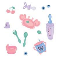 A set of children's cutlery items. White background, isolate. vector