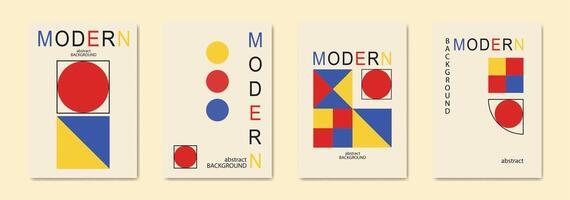 Minimalistic backgrounds. Vector geometric abstract illustration set collection card vintage style. For painting, poster, billboard or cover art. Bauhaus retro pattern circle, triangle, square