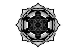 Sacred mandala of Metatrons Cube, Mystical Flower of Life. Sacred geometry, graphic element Vector isolated Illustration. Mystic icon platonic solids, abstract geometric drawing, typical crop circles
