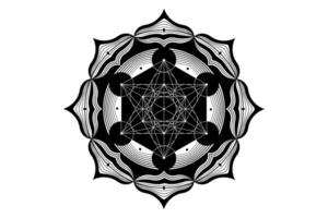 Sacred mandala of Metatrons Cube, Mystical Flower of Life. Sacred geometry, graphic element Vector isolated Illustration. Mystic icon platonic solids, abstract geometric drawing, typical crop circles