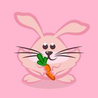 Pink rabbit with carrot. Cartoon Easter bunny in vector