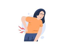 A woman suffering from back pain. experiencing cramps, muscle pain, rheumatism. health problems and diseases. the character of people. Cartoon or flat style illustration design. graphic elements vector