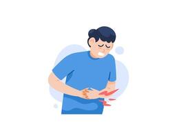 A man who has stomachache. symptoms of cramps, ulcer pain, GERD, diarrhea. digestive health problems and diseases. the character of people. Cartoon or flat style illustration design. graphic elements vector