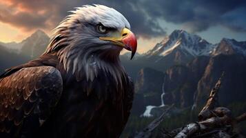 AI generated an eagle flying over a mountain range photo