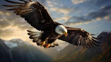 AI generated an eagle flying over a mountain range photo