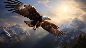 ai generado un águila volador terminado un montaña rango foto