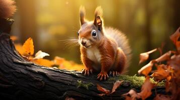 AI generated a red squirrel is sitting on a tree branch photo