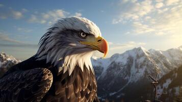 AI generated an eagle flying over a mountain range photo