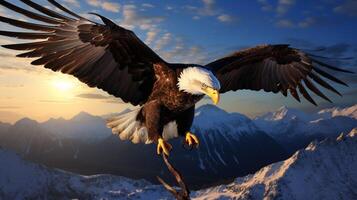 AI generated an eagle flying over a mountain range photo