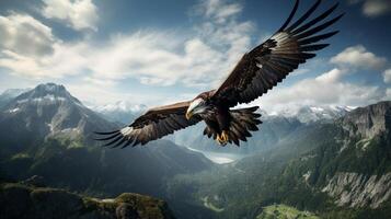 AI generated an eagle flying over a mountain range photo