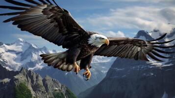 AI generated an eagle flying over a mountain range photo