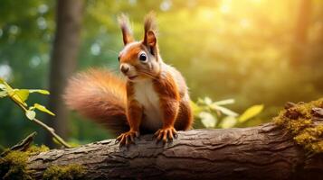 AI generated a red squirrel is sitting on a tree branch photo