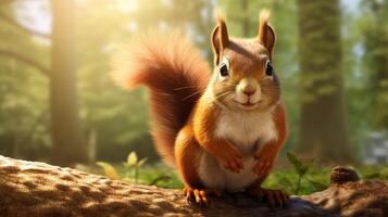 AI generated a red squirrel is sitting on a tree branch photo