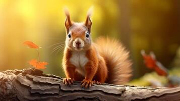 AI generated a red squirrel is sitting on a tree branch photo