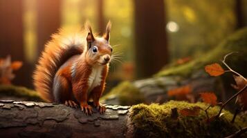 AI generated a red squirrel is sitting on a tree branch photo