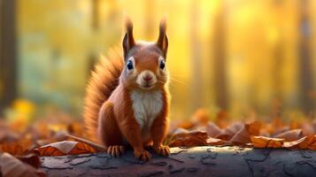 AI generated a red squirrel is sitting on a tree branch photo