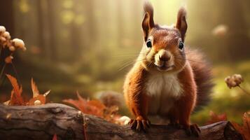 AI generated a red squirrel is sitting on a tree branch photo