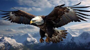 ai generado un águila volador terminado un montaña rango foto