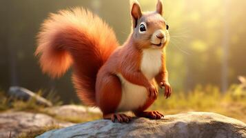 AI generated a red squirrel is sitting on a tree branch photo