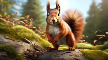 AI generated a red squirrel is sitting on a tree branch photo