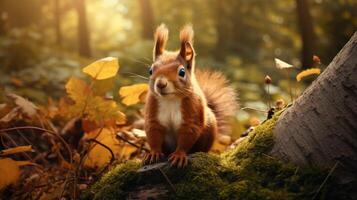 AI generated a squirrel is sitting on a tree branch photo