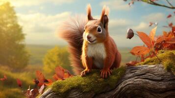 AI generated a squirrel is sitting on a tree branch photo