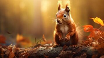 AI generated a red squirrel is sitting on a tree branch photo