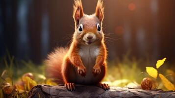 AI generated a red squirrel is sitting on a tree branch photo