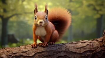 AI generated a red squirrel is sitting on a tree branch photo