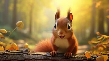 AI generated a red squirrel is sitting on a tree branch photo