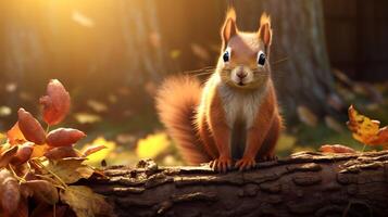 AI generated a red squirrel is sitting on a tree branch photo