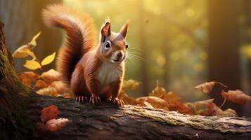 AI generated a squirrel is sitting on a tree branch photo