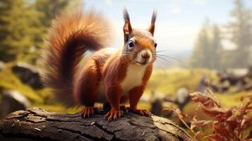 AI generated a squirrel is sitting on a tree branch in the forest photo