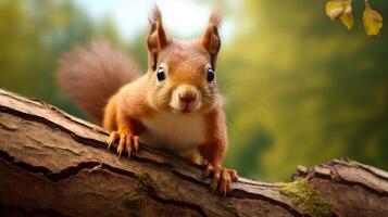 ai generado un ardilla es sentado en un árbol rama foto