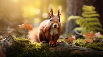 AI generated a squirrel is sitting on a tree branch photo