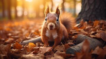 AI generated a red squirrel is sitting on a tree branch photo