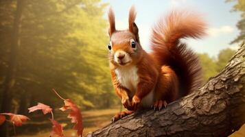 AI generated a squirrel is sitting on a tree branch photo