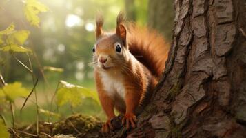 AI generated a squirrel is sitting on a tree branch photo