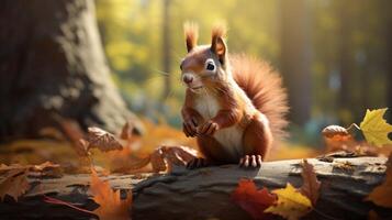 AI generated a squirrel is sitting on a tree branch in the forest photo