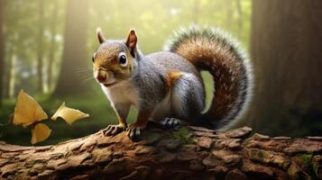 AI generated a squirrel is sitting on a tree branch in the forest photo