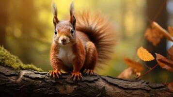 AI generated a squirrel is sitting on a tree branch in the forest photo