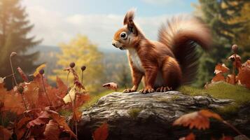 AI generated a squirrel is sitting on a tree branch in the forest photo