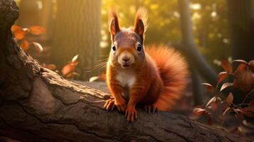 AI generated a squirrel is sitting on a tree branch in the forest photo