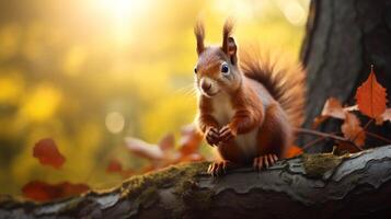 AI generated a squirrel is sitting on a tree branch photo