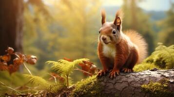 AI generated a squirrel is sitting on a tree branch in the forest photo