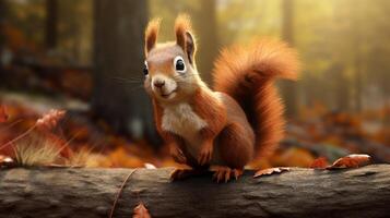 AI generated a squirrel is sitting on a tree branch in the forest photo