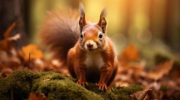 AI generated a squirrel is sitting on a tree branch in the forest photo